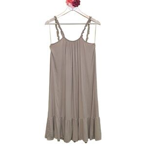 Mable dress tan scoop back oversized ruffle strap midi size M